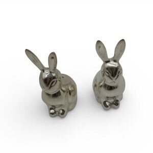 Pottery Barn Silver Plated Bunny Rabbit Salt and Pepper Shaker Set